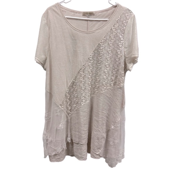 Simply Couture Pale Pink Short Sleeve Lace Ruffle Sheer Overlay Top Plus Size 2X - Picture 7 of 10